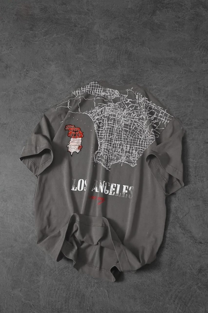 Branded Grey Los Angles Printed Drop Shoulder T-shirt