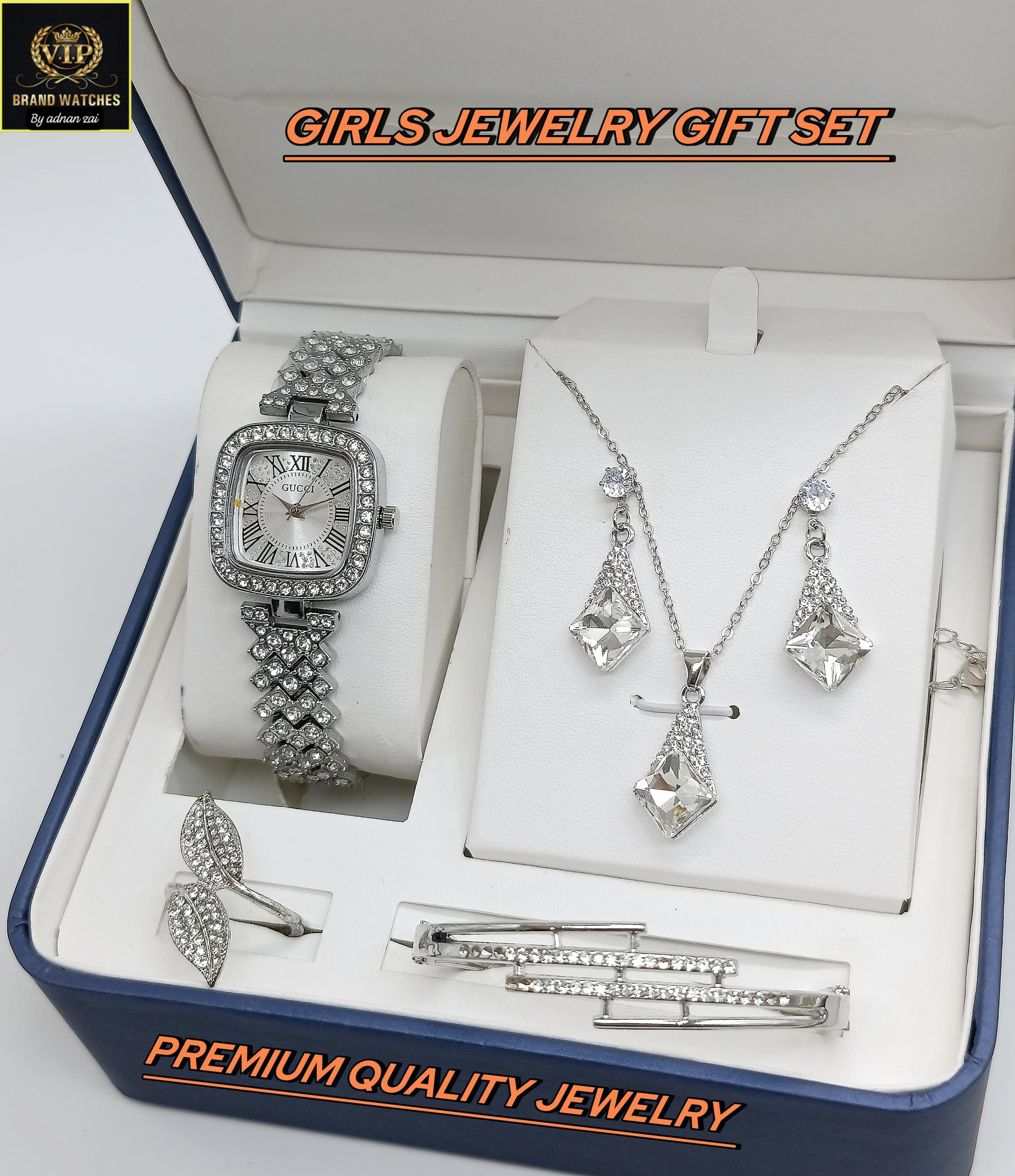 Pack Of 5 Watch Gift Set 017 ( Watch + Necklace + Bracelet + Ring + Earrings )