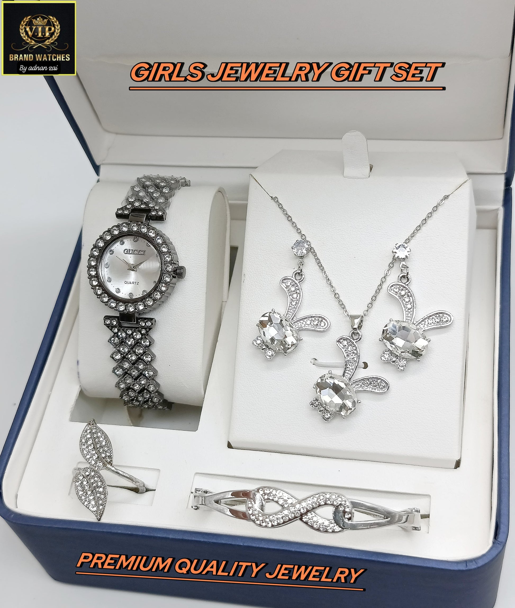 Pack Of 5 Watch Gift Set 018 ( Watch + Necklace + Bracelet + Ring + Earrings )