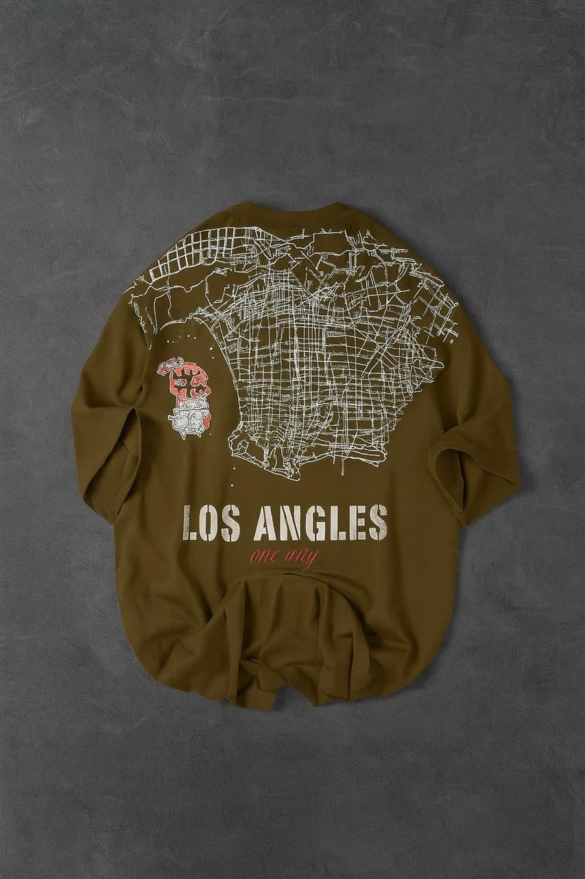 Branded Brown Los Angles Printed Drop Shoulder T-shirt
