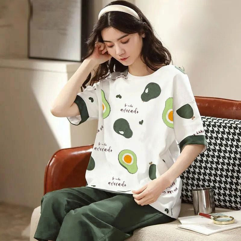 Green & White Nighty Suit For Women