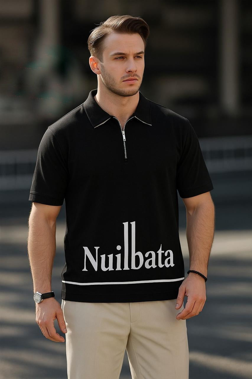 Branded Nulbata Black Zipper T-shirt For Men