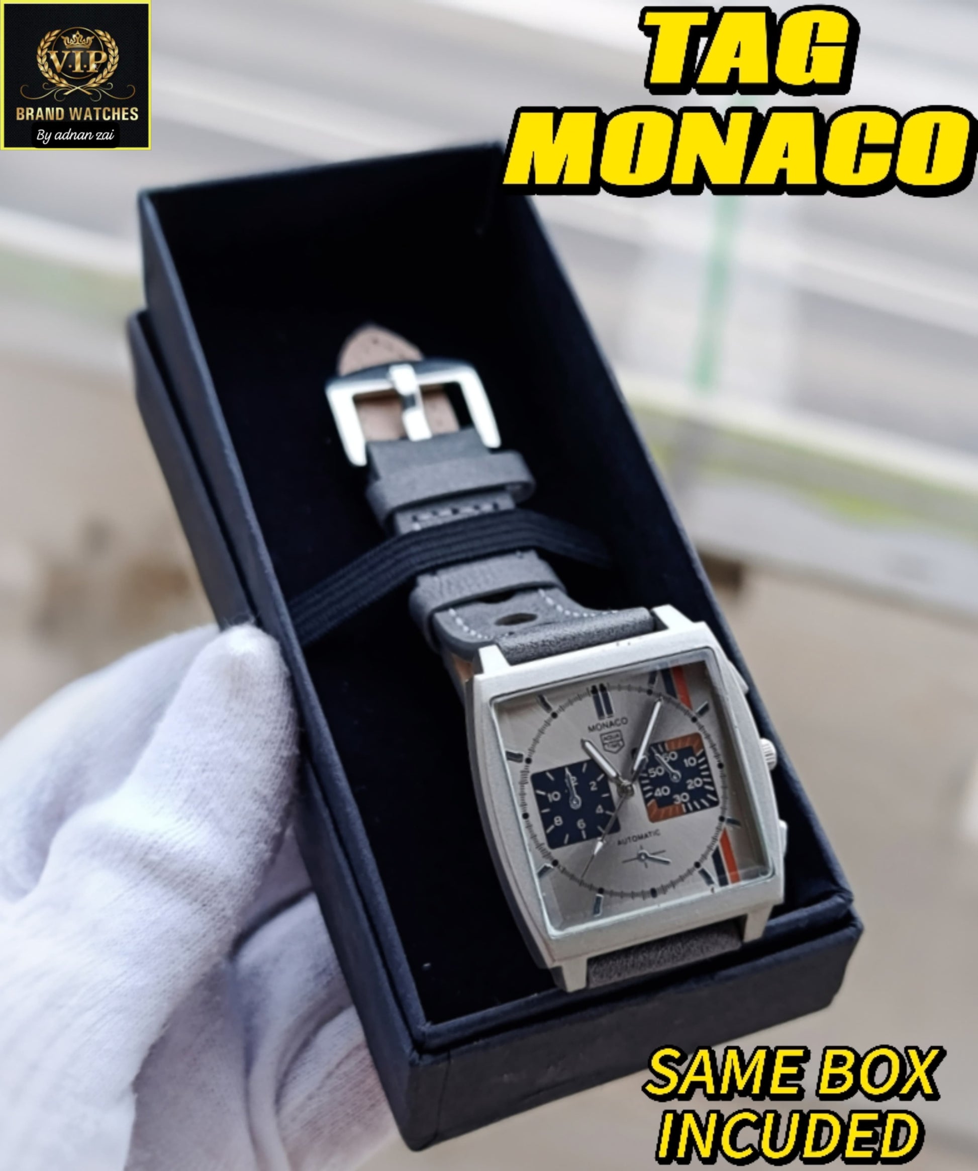 TAGHUR MONACO Grey LEATHER Strap Watch For Men