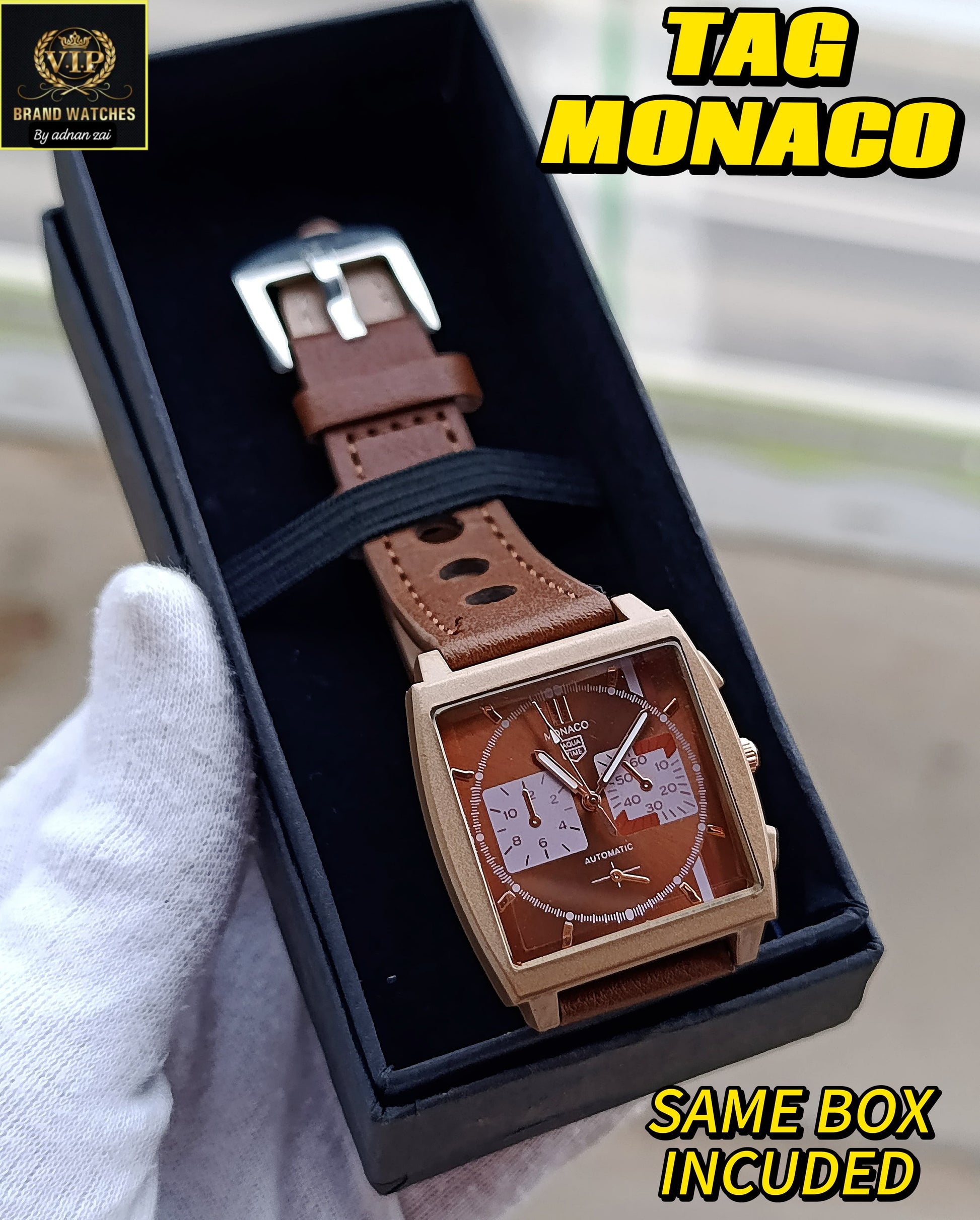 TAGHUR MONACO Brown LEATHER Strap Watch For Men