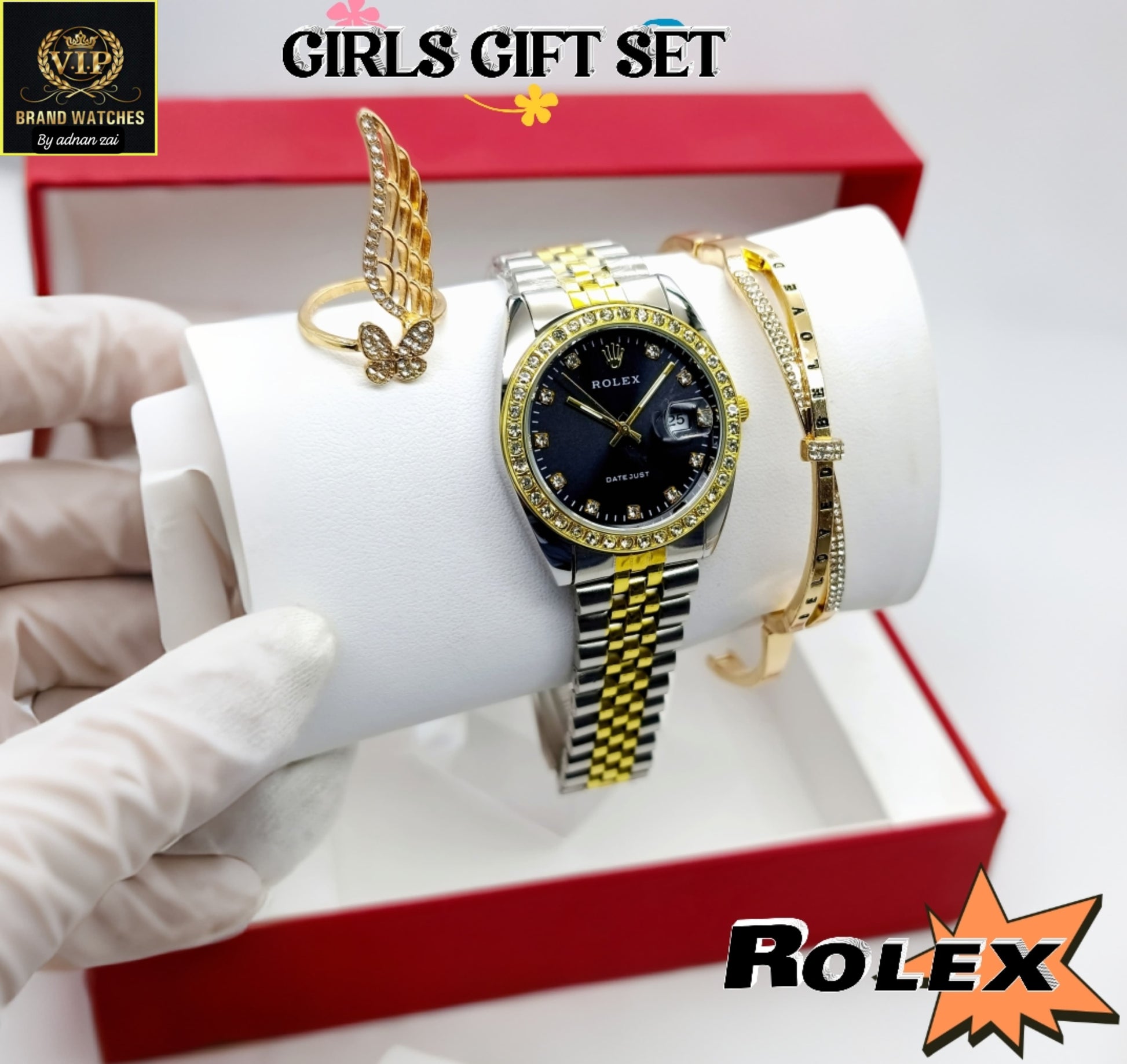 Rolex TRO Diamond Watch with Gift Set For Girls