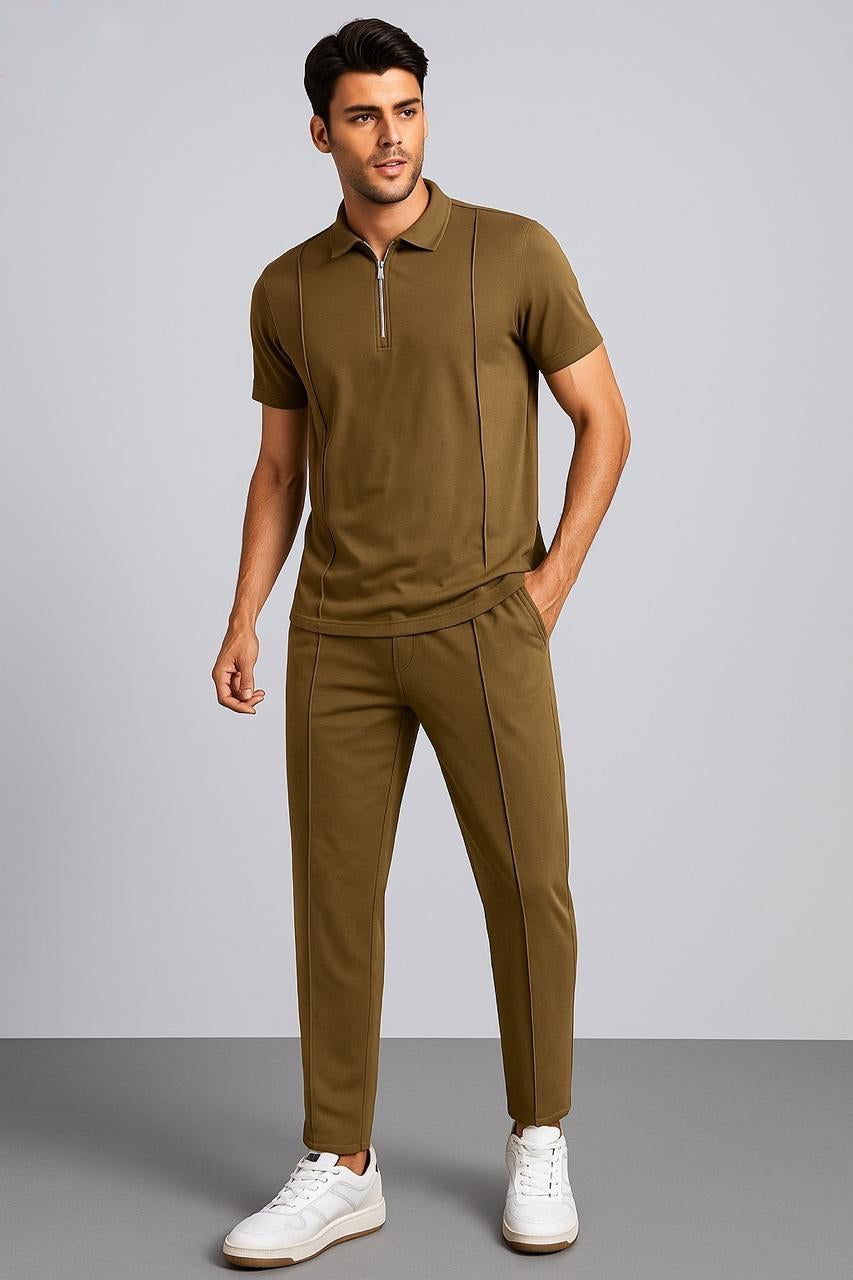 Men Stripe Zipper Style Kai Green Tracksuit