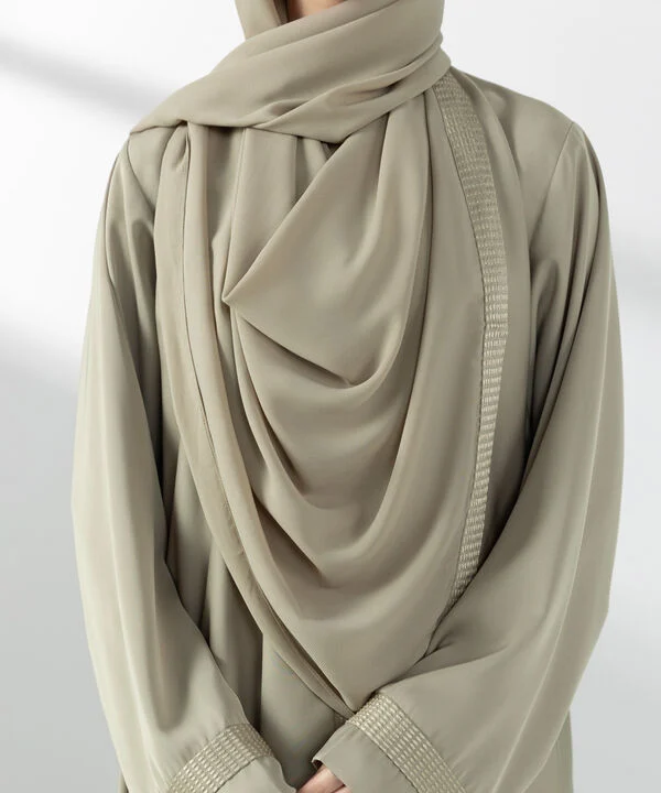 Embroidered Button Through Abaya Set