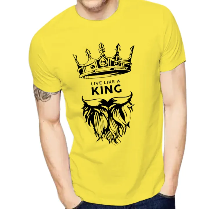 Yellow Printed King Round Neck Half Sleeve T-shirt