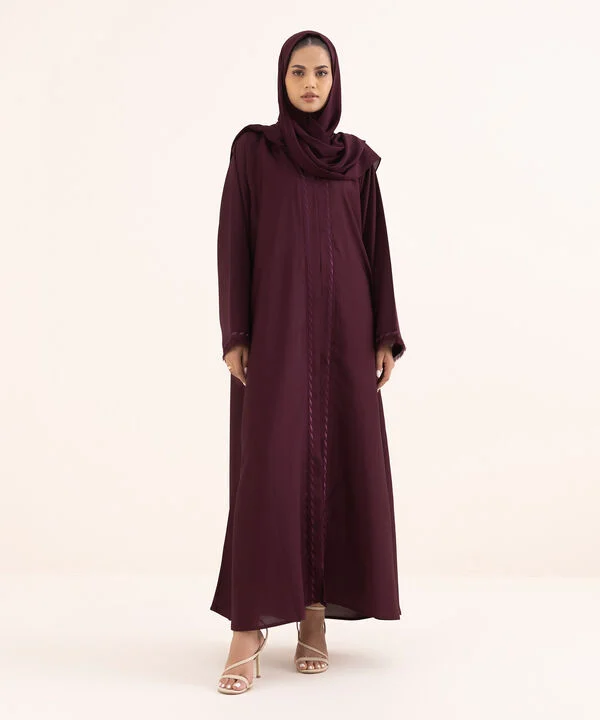 Embroidered Maroon Button Through Abaya