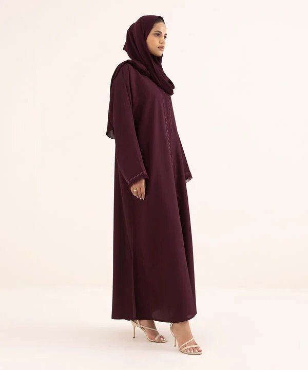 Embroidered Maroon Button Through Abaya