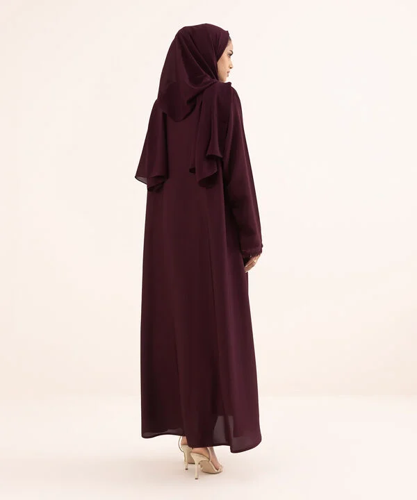 Embroidered Maroon Button Through Abaya