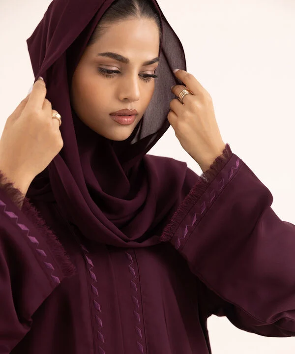 Embroidered Maroon Button Through Abaya