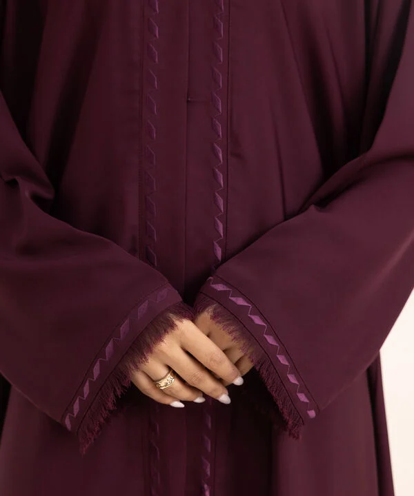 Embroidered Maroon Button Through Abaya