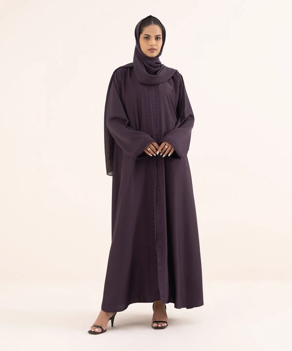 Embroidered Purple Button Through Abaya