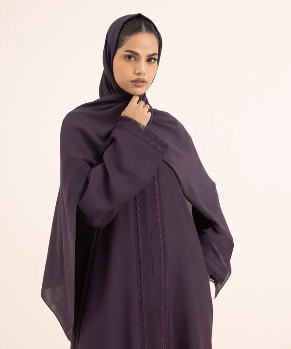 Embroidered Purple Button Through Abaya