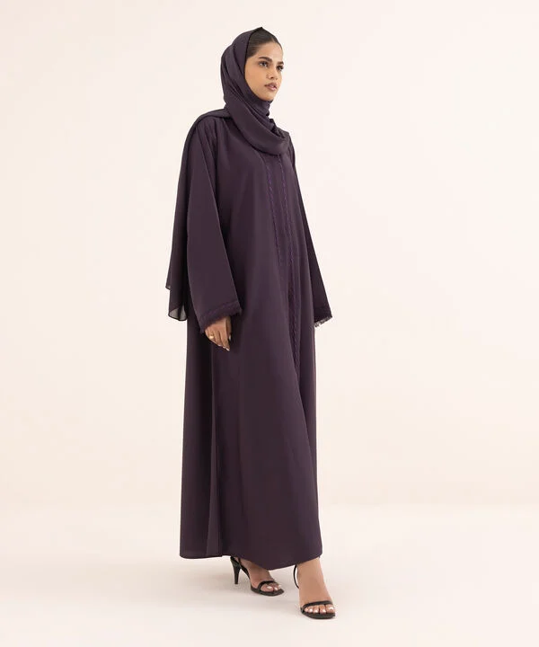 Embroidered Purple Button Through Abaya