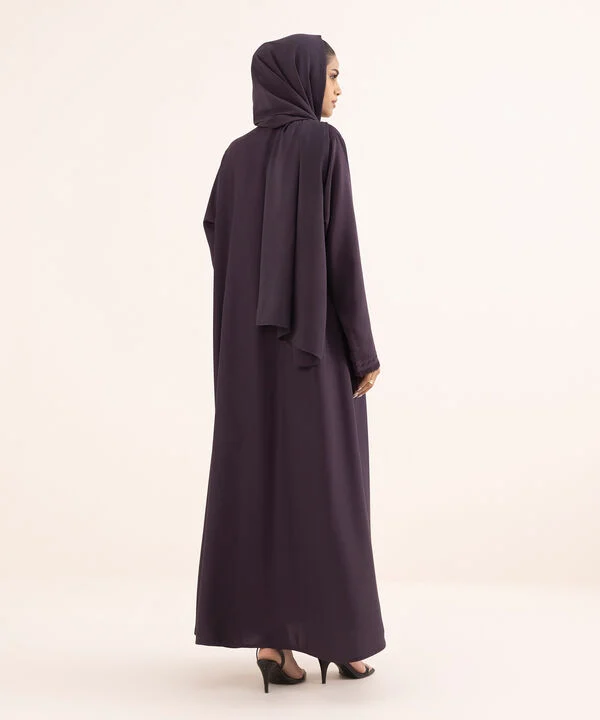 Embroidered Purple Button Through Abaya