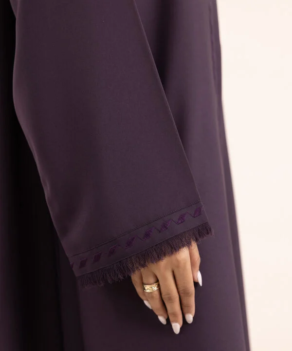 Embroidered Purple Button Through Abaya