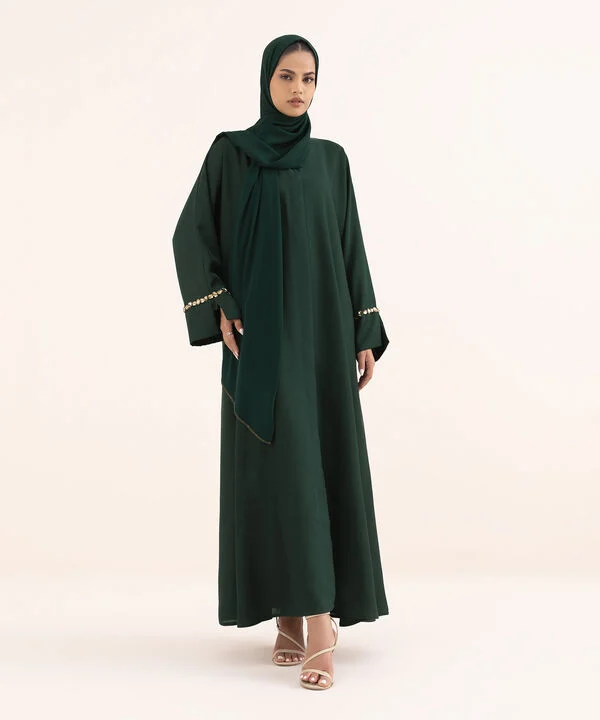 Green Hand Embellished Abaya Set