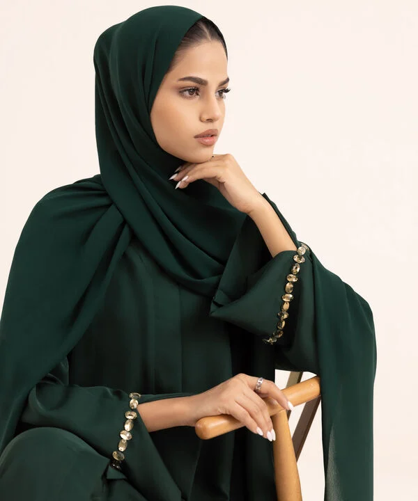 Green Hand Embellished Abaya Set