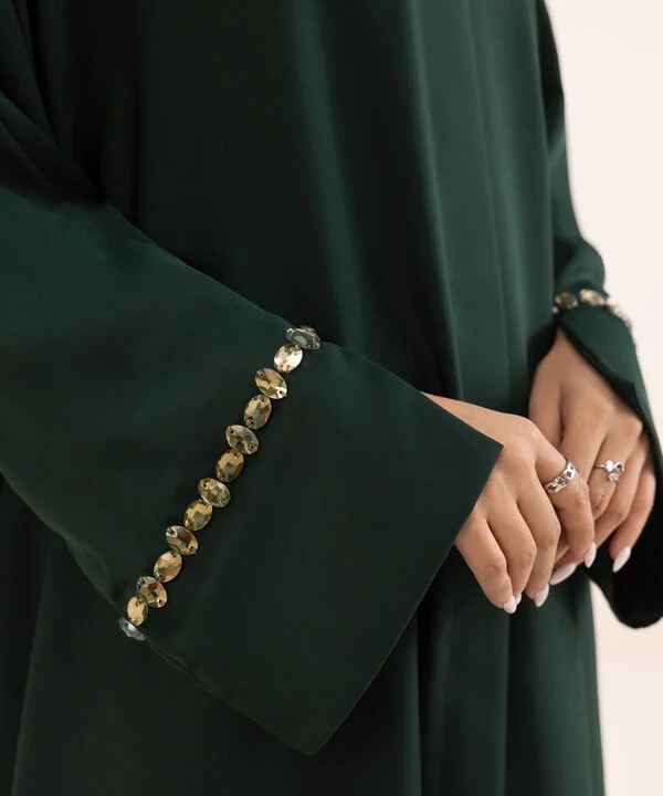 Green Hand Embellished Abaya Set