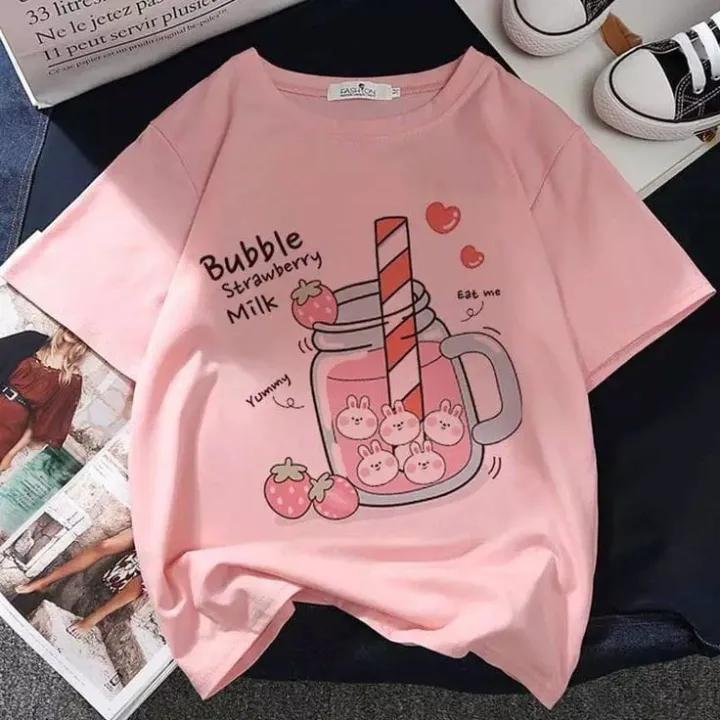 Pink Round Neck Half Sleeves T-shirt For Women