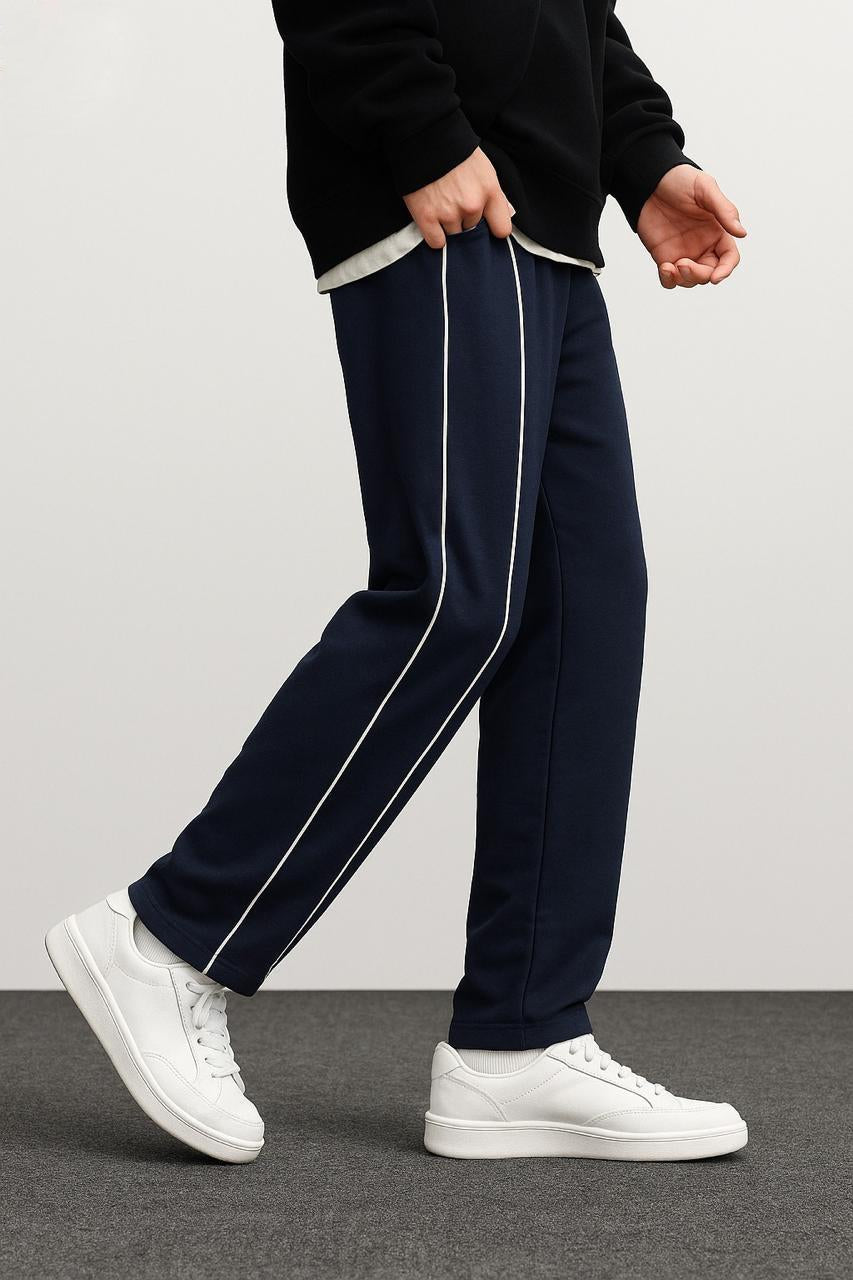 Men Side Stripe Baggy Blue Trouser