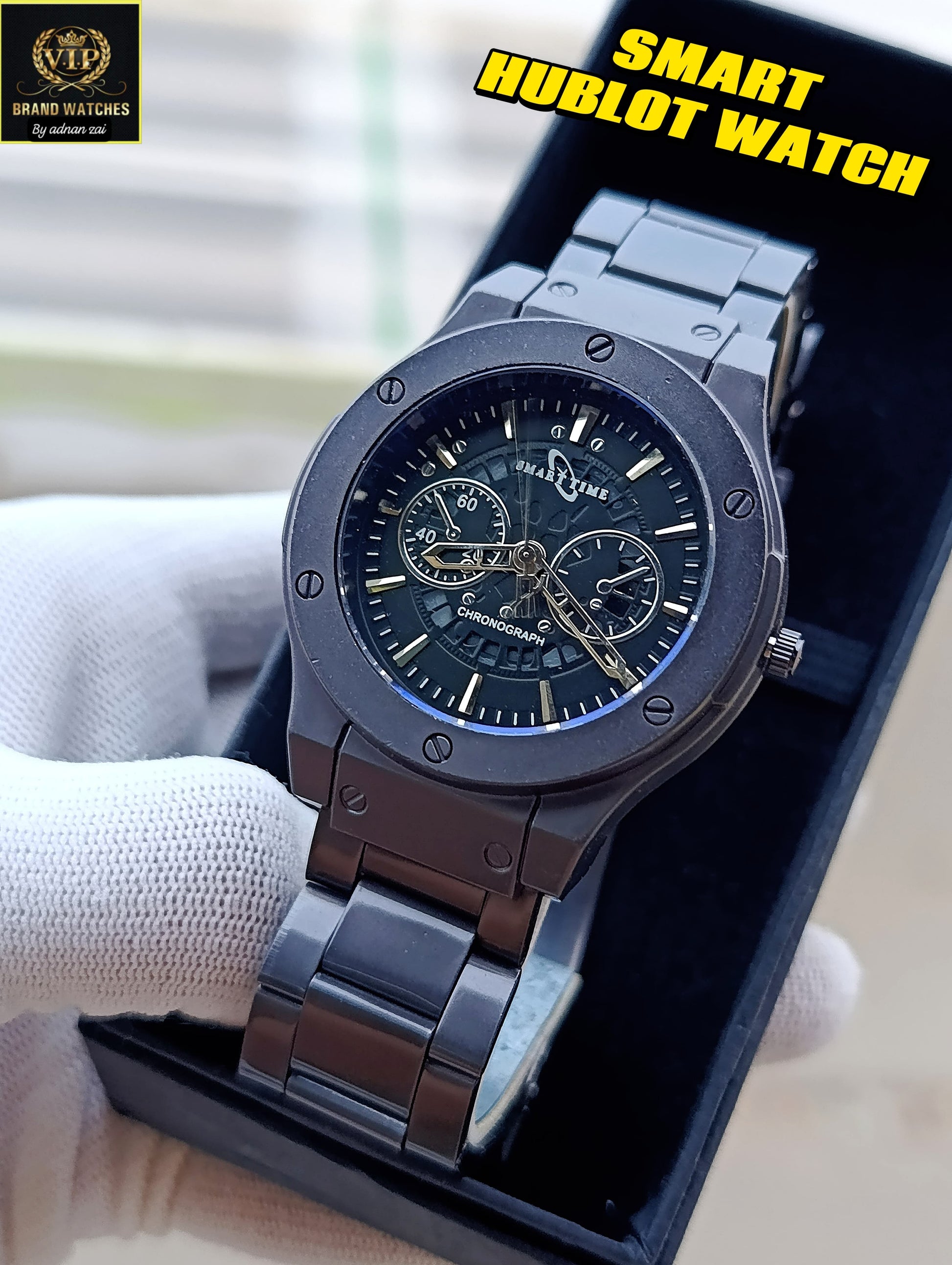 Smart Time Chronograph Black Cool Dial Watch For Men