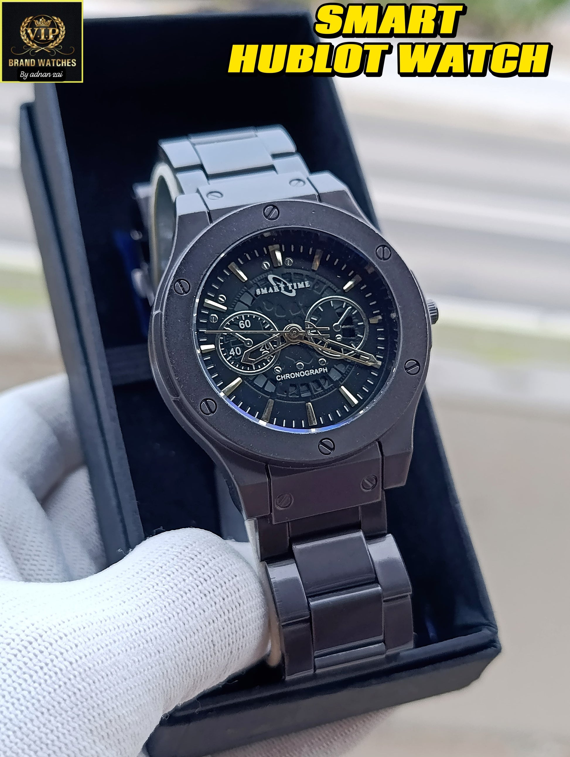 Smart Time Chronograph Black Cool Dial Watch For Men