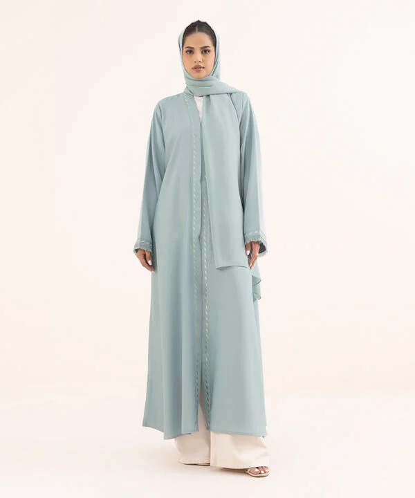 Sky Blue Embroidered Button Through Abaya