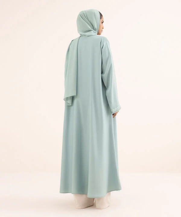Sky Blue Embroidered Button Through Abaya