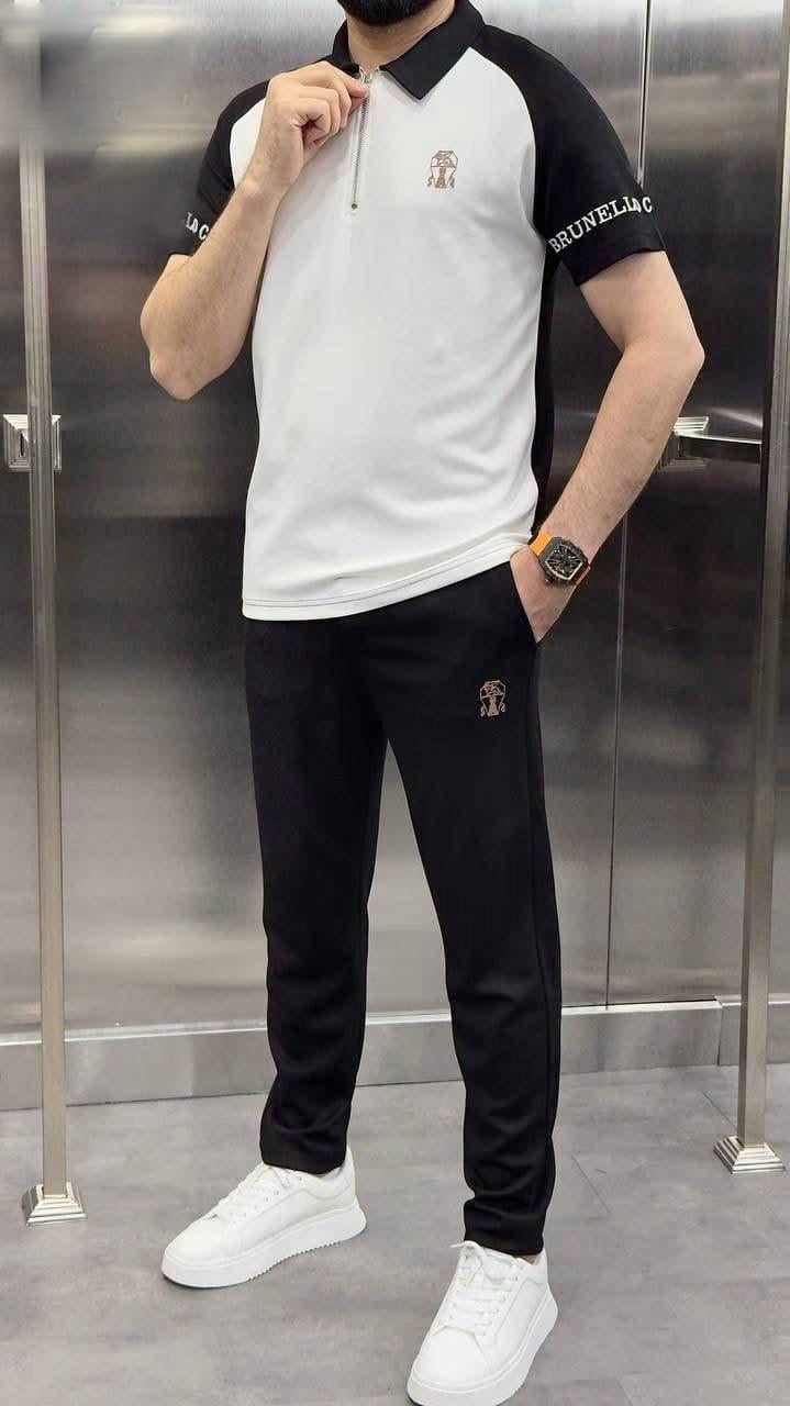 Men Tracksuit Polo & Trouser Black