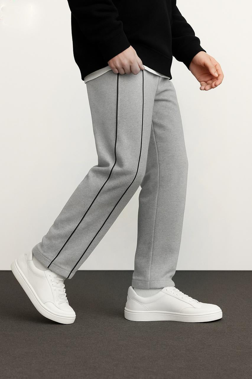 Men Side Stripe Baggy Grey Trouser