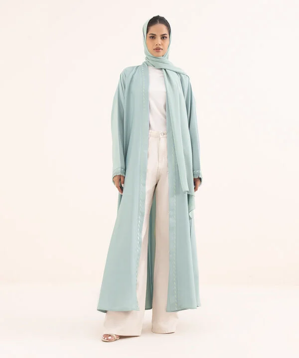 Sky Blue Embroidered Button Through Abaya