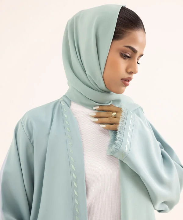 Sky Blue Embroidered Button Through Abaya