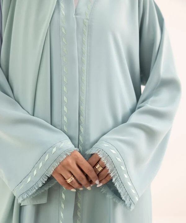 Sky Blue Embroidered Button Through Abaya