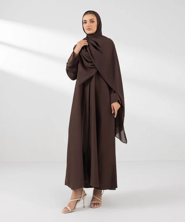Button Brown Through Kimono Abaya