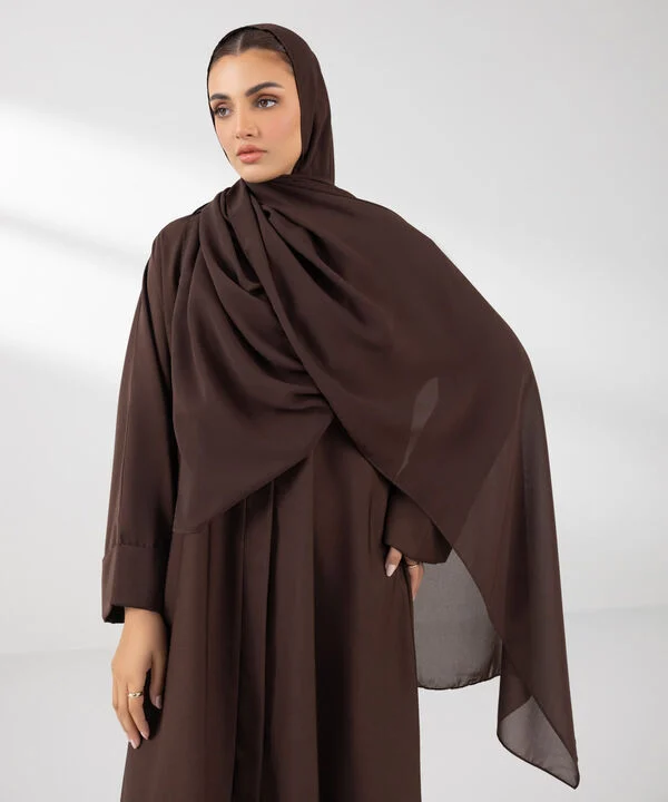 Button Brown Through Kimono Abaya