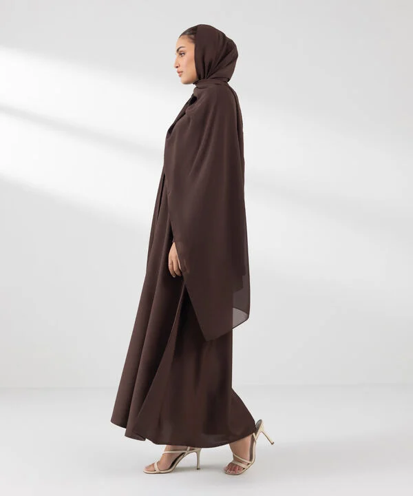 Button Brown Through Kimono Abaya