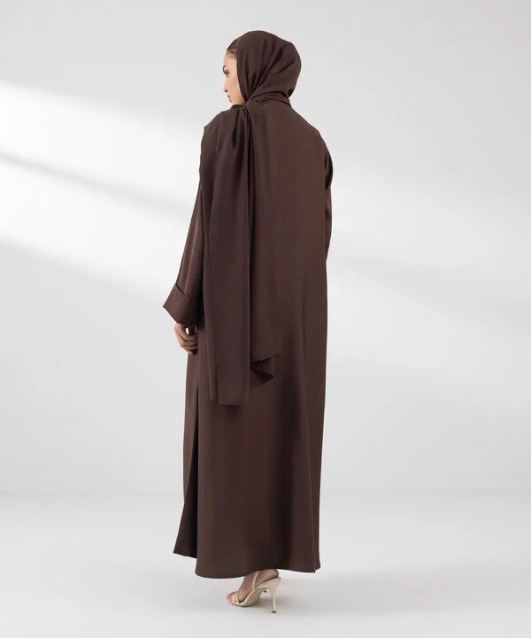 Button Brown Through Kimono Abaya