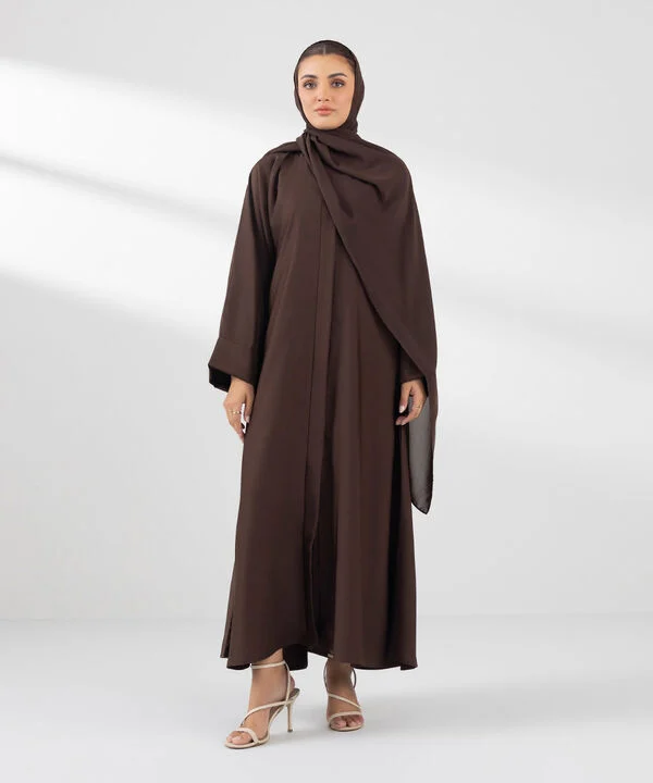 Button Brown Through Kimono Abaya