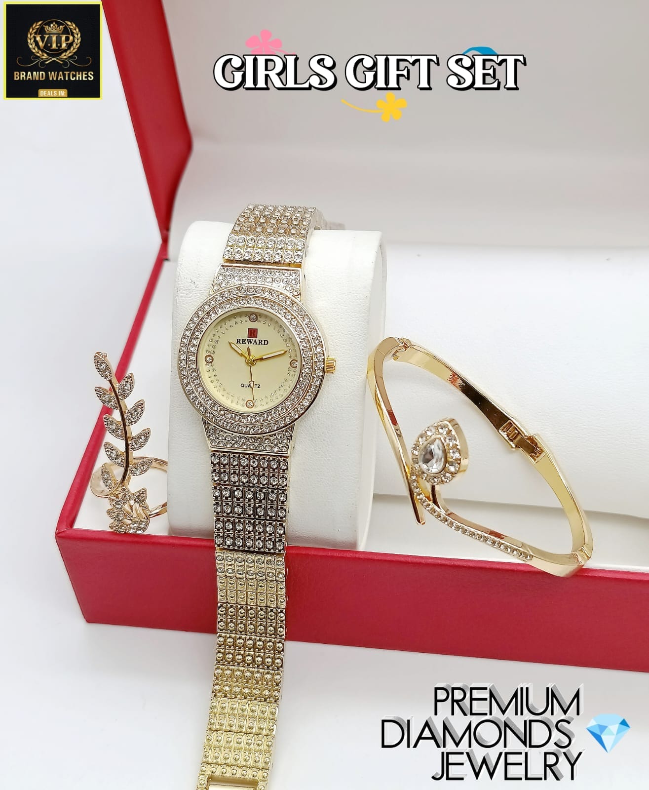 Pack Of 3 Set For Women GGS1 ( Watch + Bracelet + Ring )