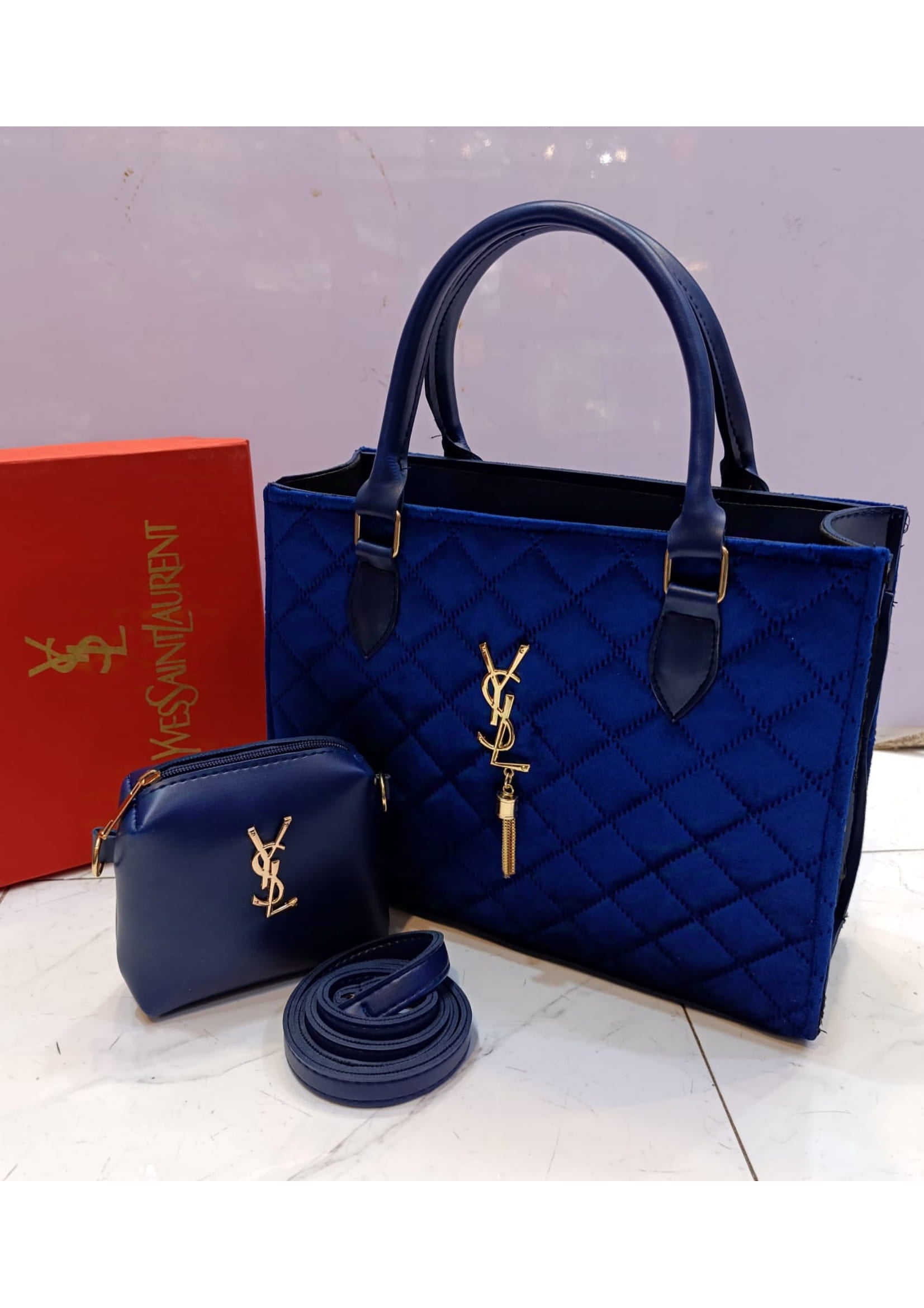 Branded Louis Vuitton Design Blue Tote Hand Bag With Pouch