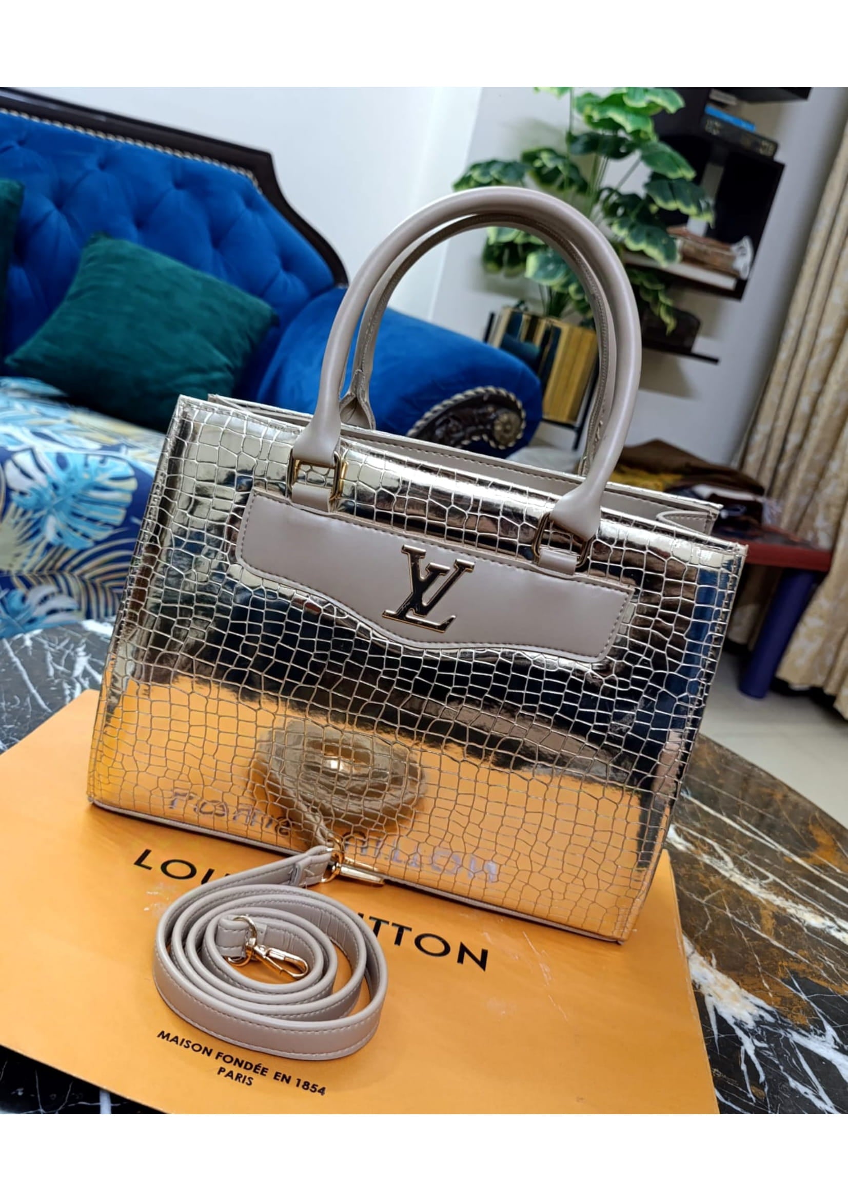 Branded Louis Vuitton Silver Tote Hand Bag