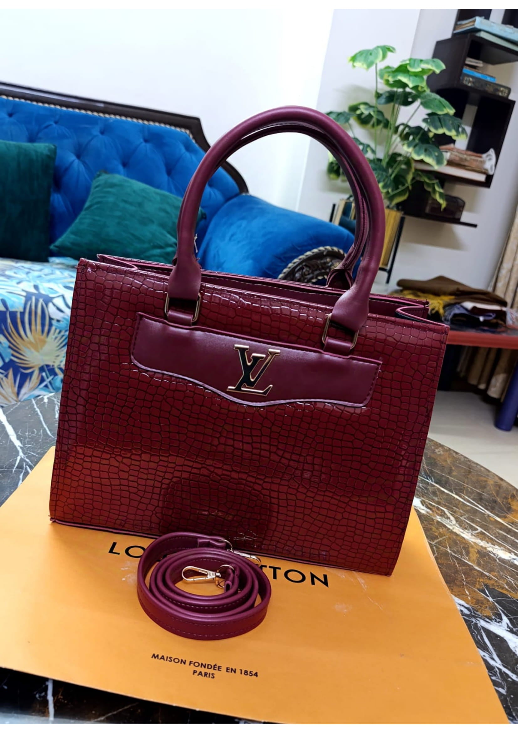 Branded Louis Vuitton Maroon Tote Hand Bag