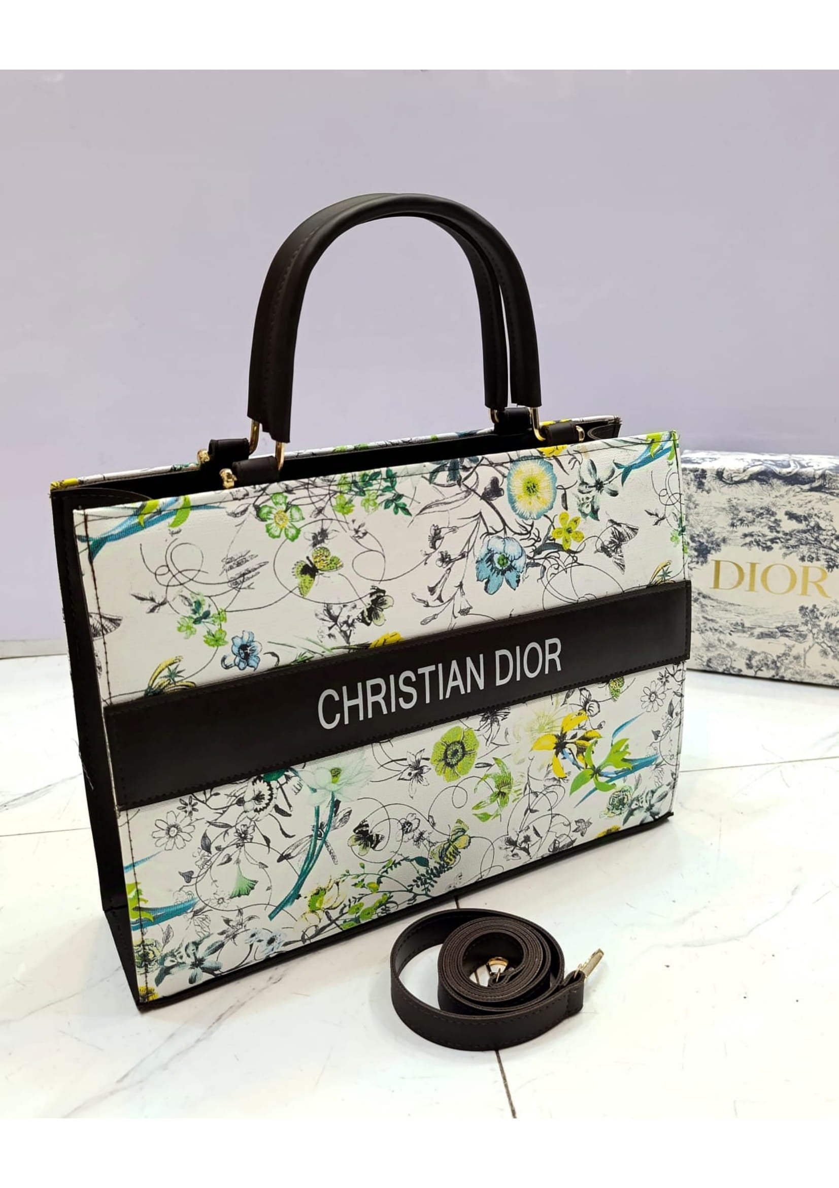 Branded Christian Dior Black White Maroon Tote Hand Bag