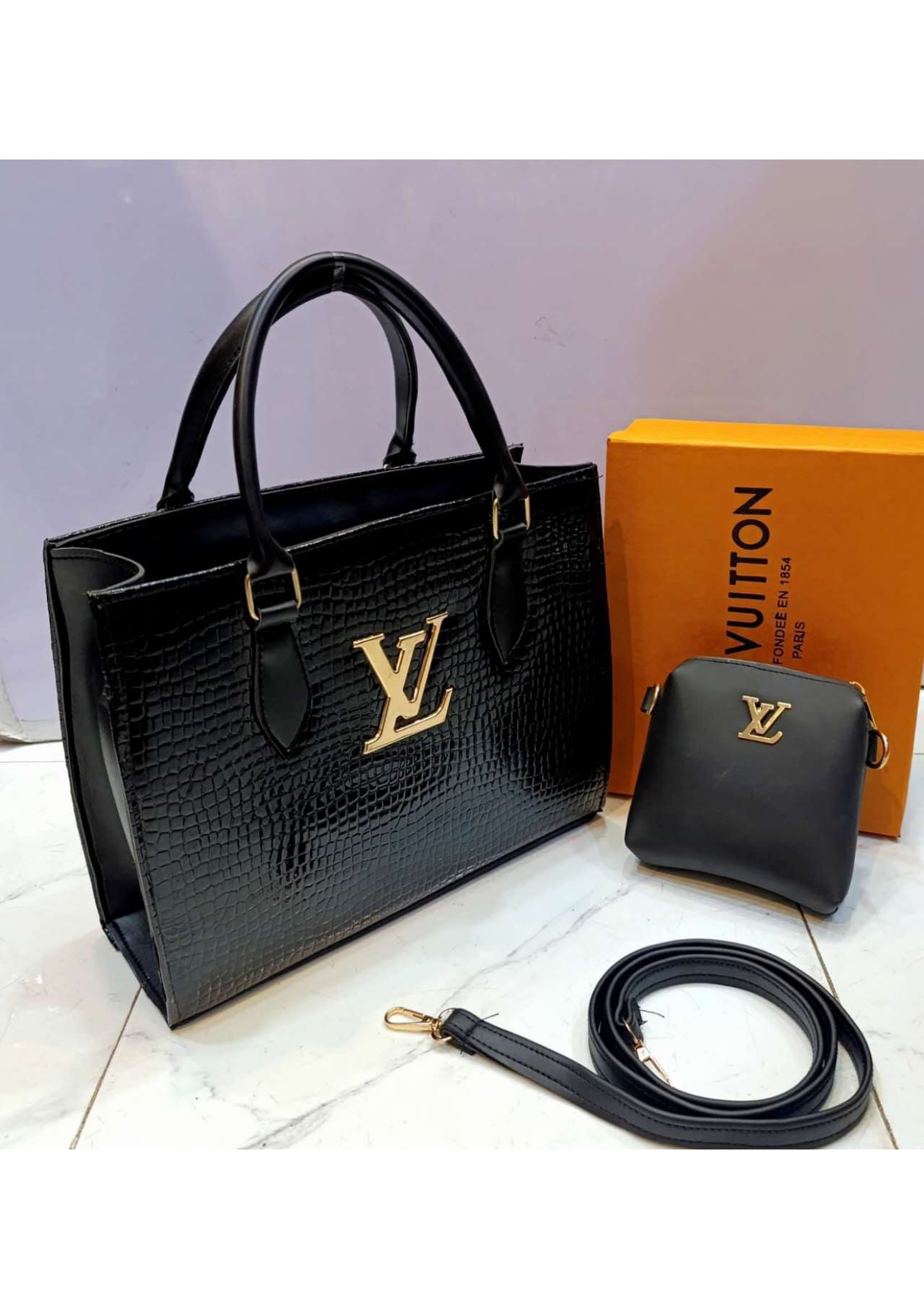 Branded Louis Vuitton Black Tote Hand Bag With Pouch