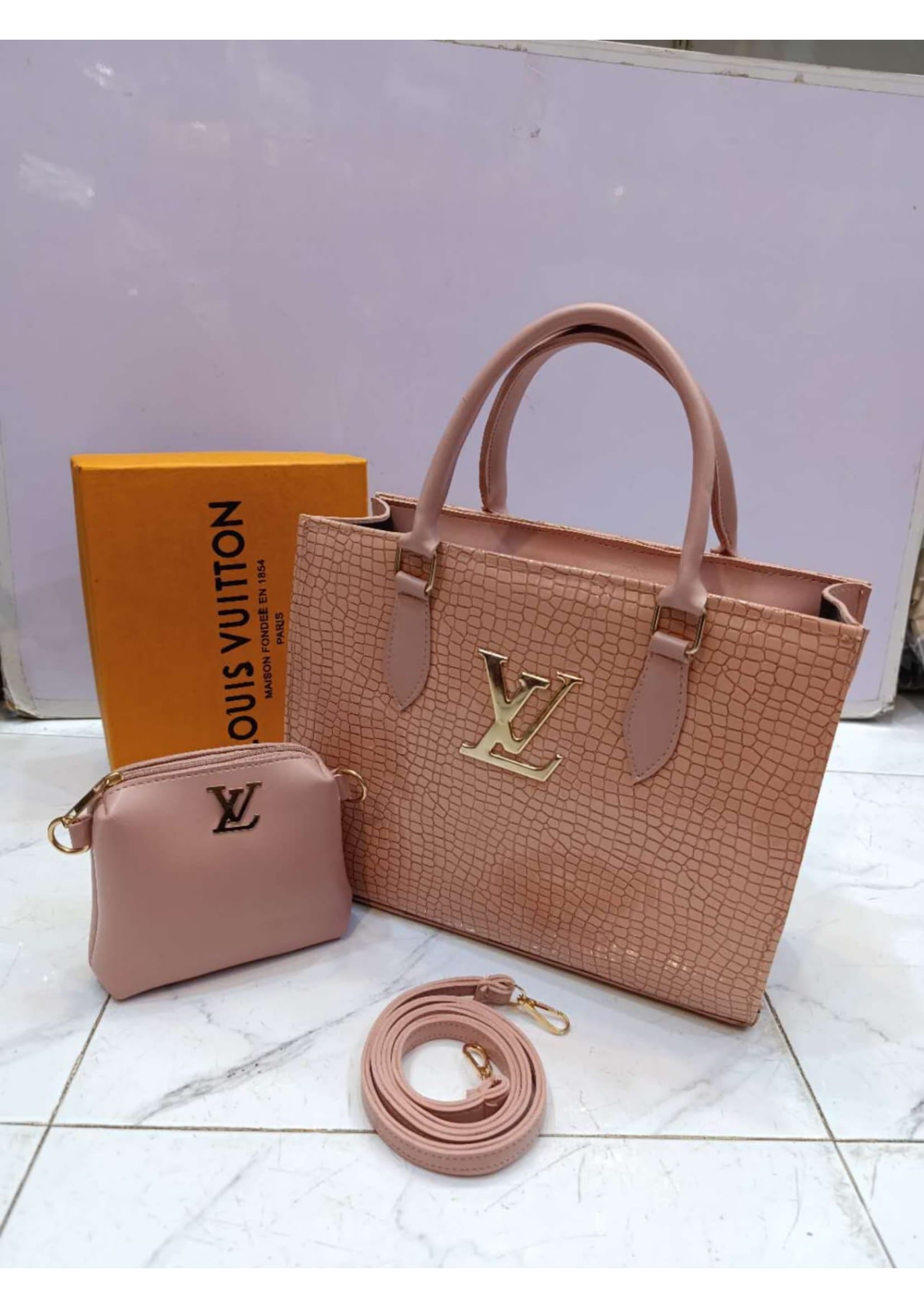 Branded Louis Vuitton Pink Tote Hand Bag With Pouch