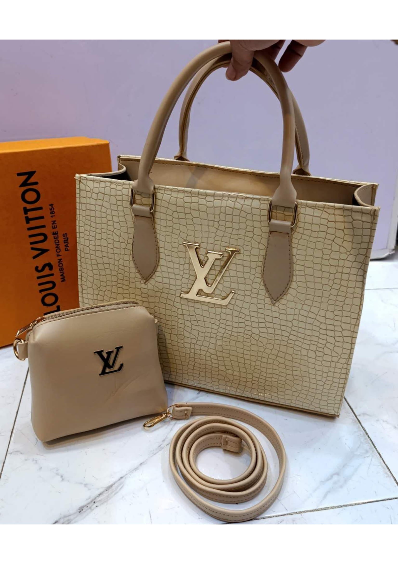 Branded Louis Vuitton Goldish Tote Hand Bag With Pouch