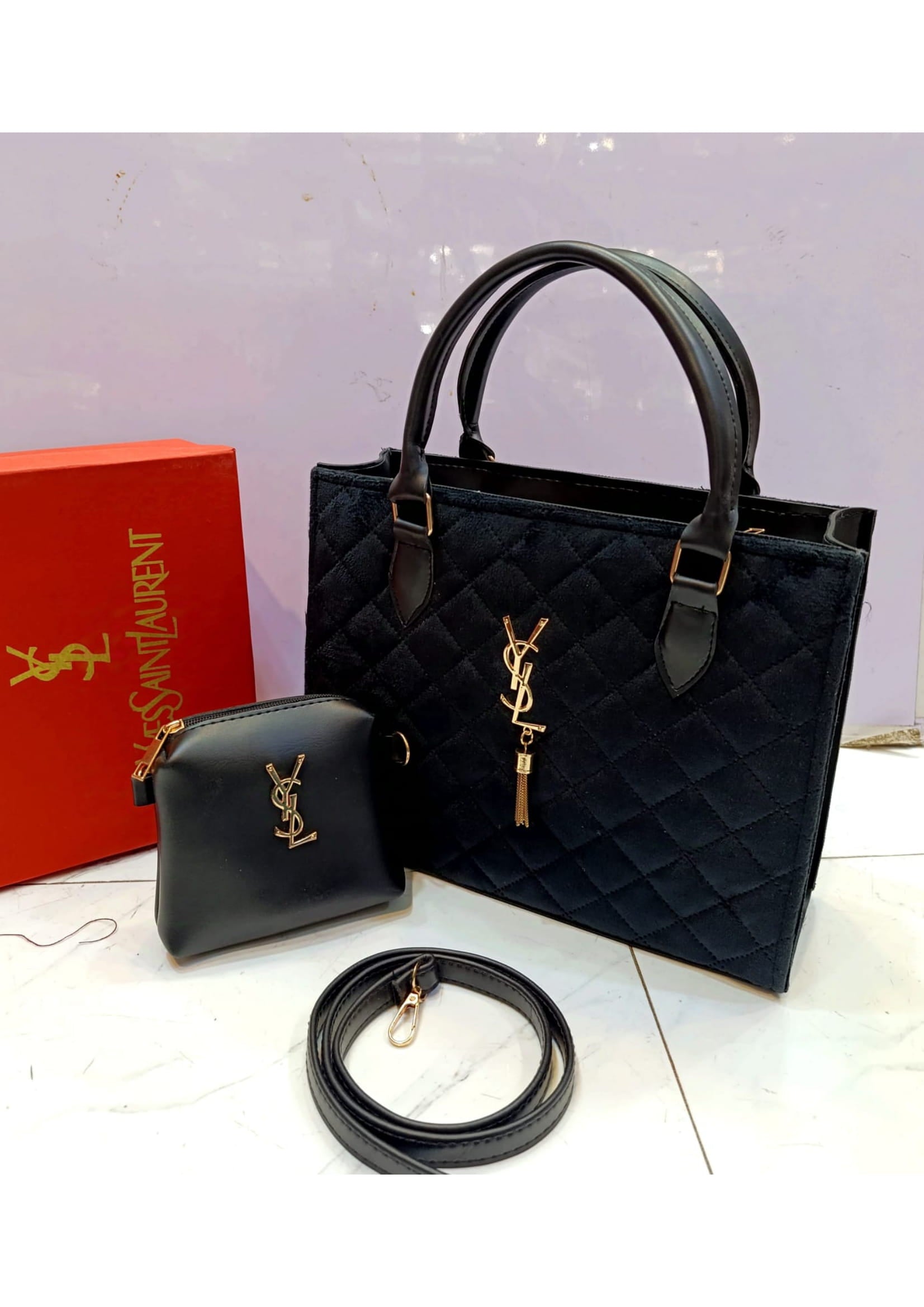 Branded Louis Vuitton Design Black Tote Hand Bag With Pouch